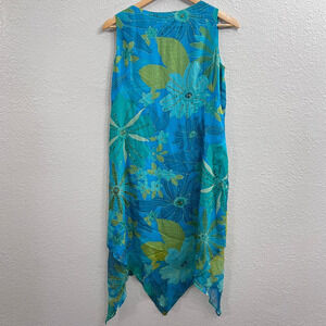 VINTAGE MAGGY LONDON TEAL BLUE FLORAL SLEEVELESS ASYMMETRICAL LAYERED DRESS 12